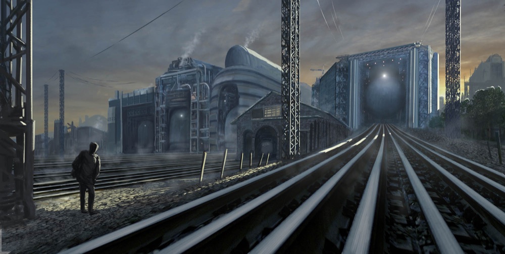 The original rough concept painting of a train shed